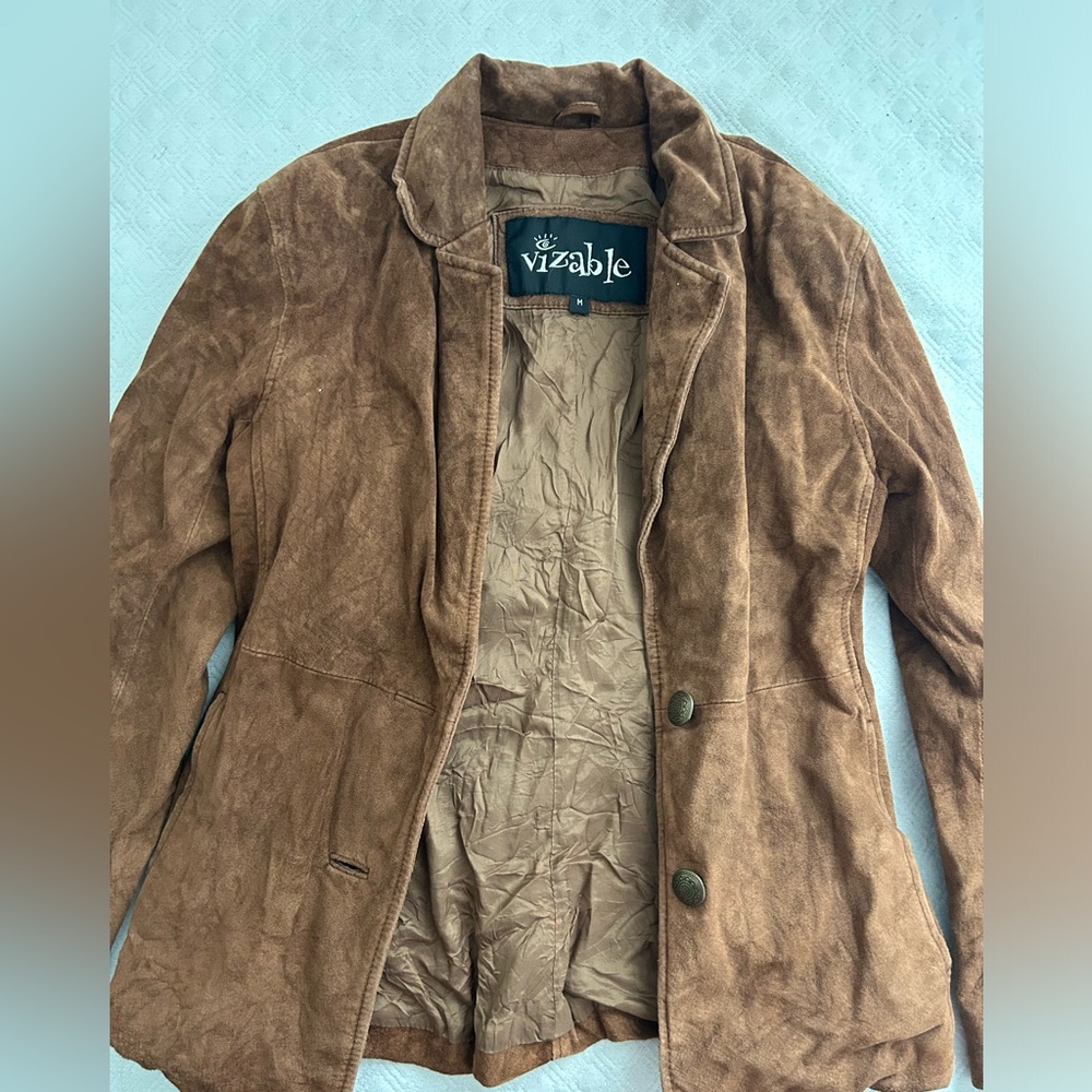 medium brown kids leather jacket, from vizable